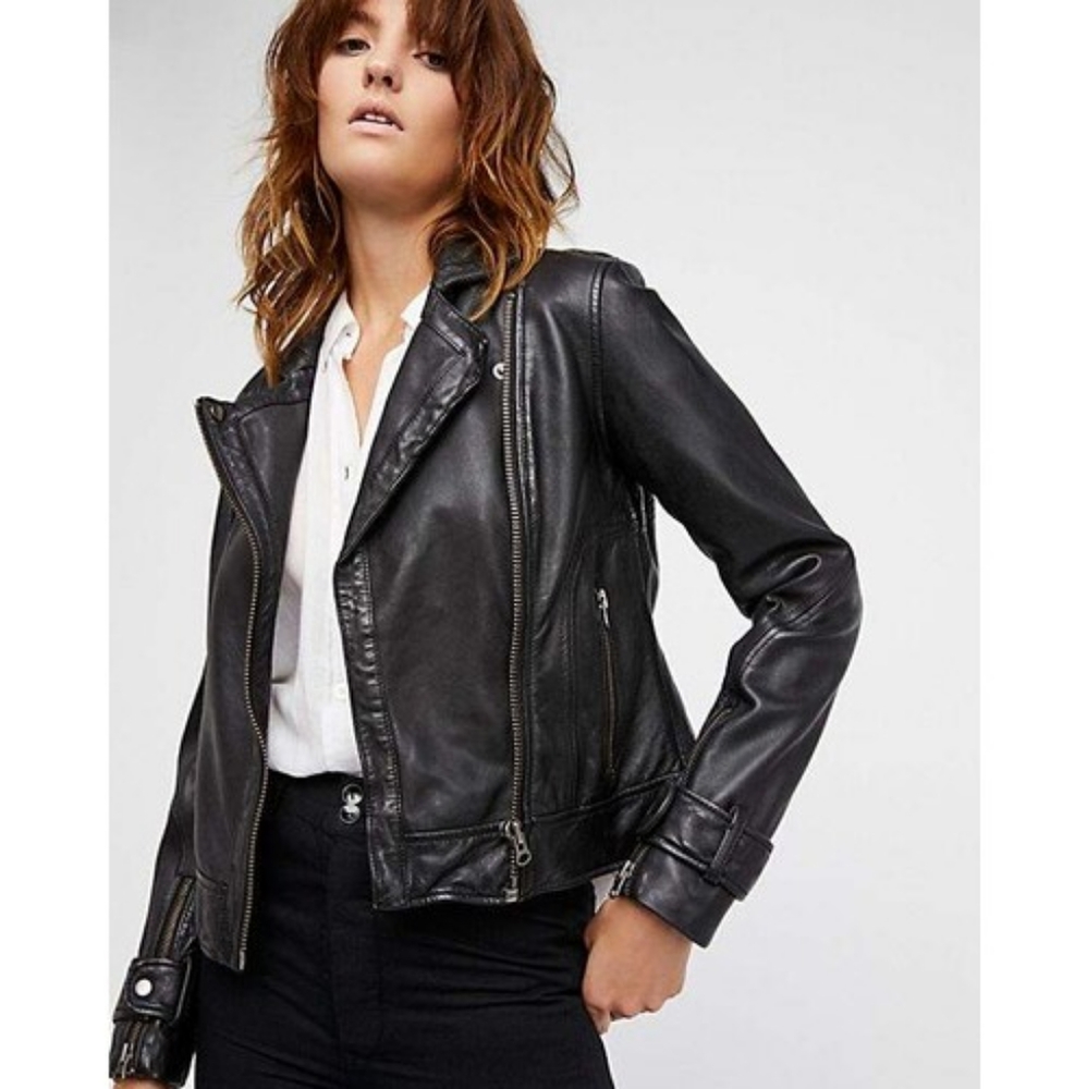 《 FP 》 Washed Leather Moto Jacket